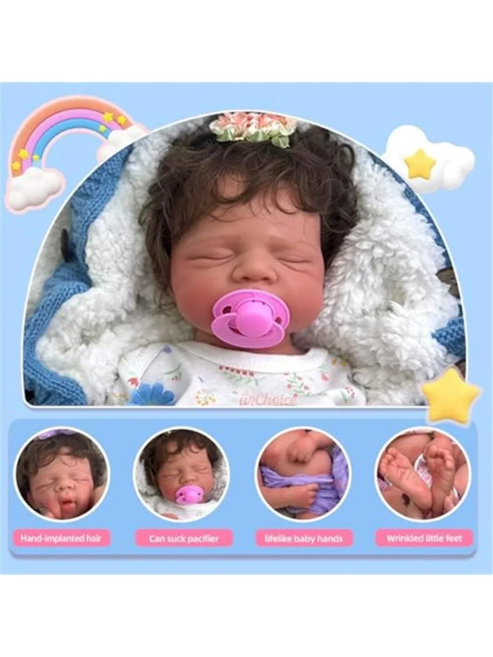 19 Inch Reborn Baby Doll Open Mouth Solid Silicone Weighted 6.7 lbs Rooted Hair